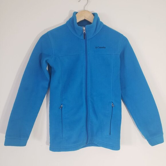 Columbia Youth L Full-Zip Blue Fleece Jacket Pockets Outdoor Layring Camping - Picture 1 of 5